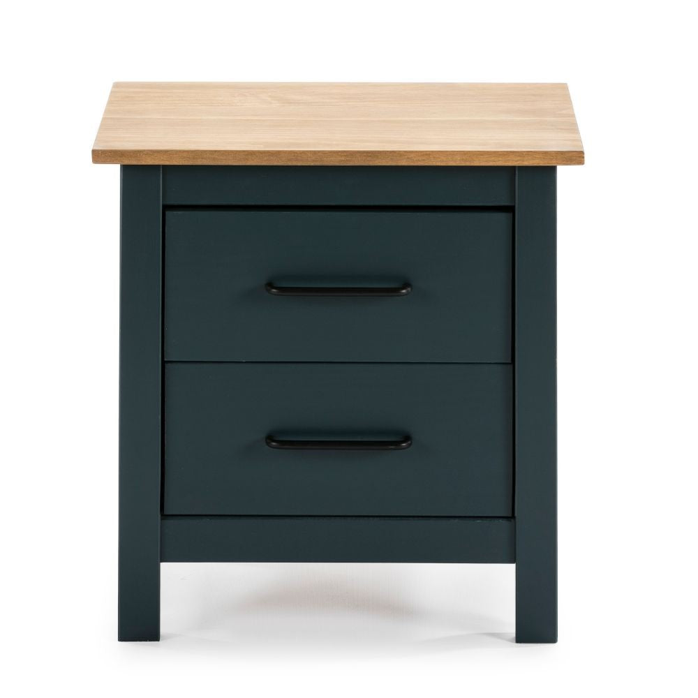 Table de chevet 2 tiroirs en pin massif couleur bleu et pin Miranda