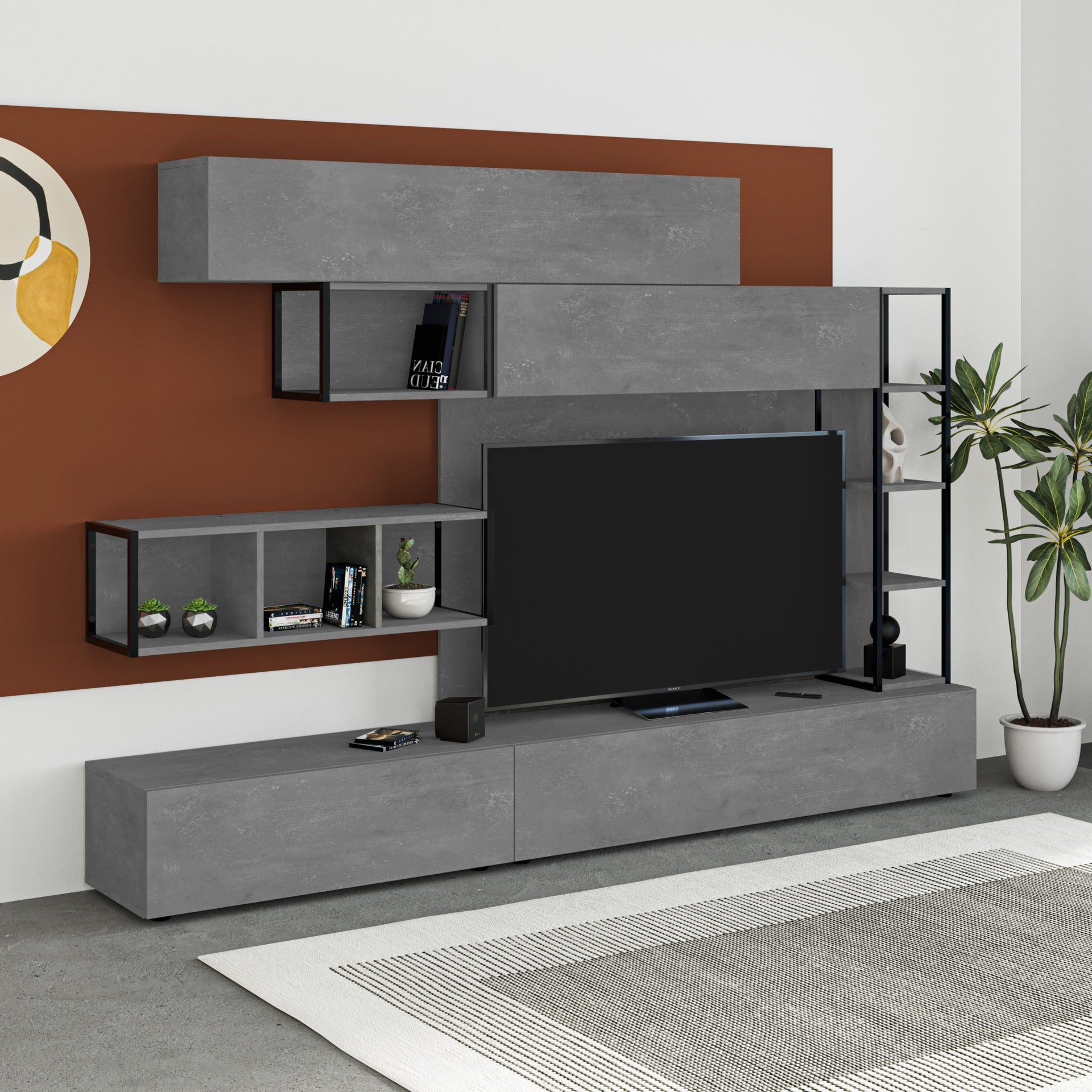 Meuble mural couleur ciment 260 cm - Tronador
