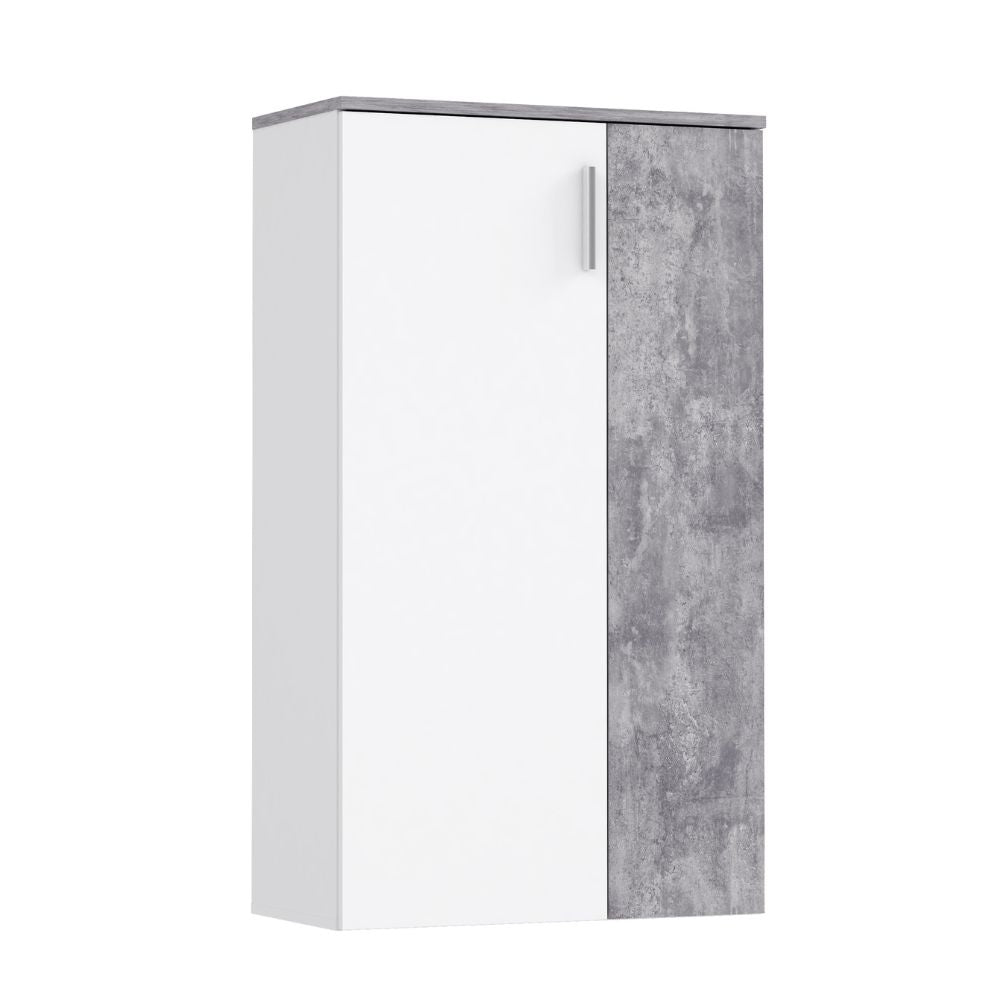 Mobile multiuso scarpiera 2 ante con 5 ripiani colore bianco e cemento 69x34x120H Lucio