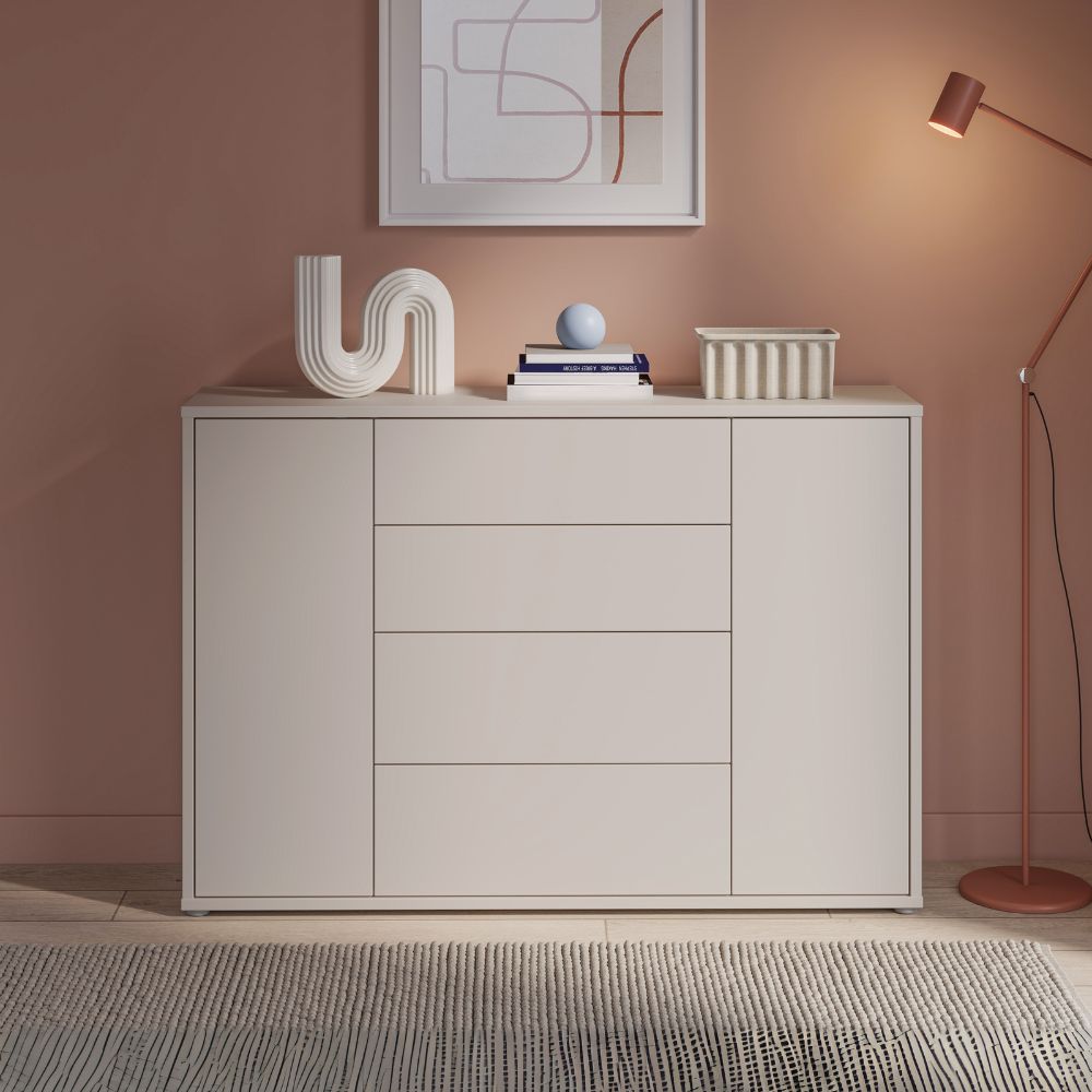 Madia 4 cassetti e 2 ante colore cashmere 144x35x99