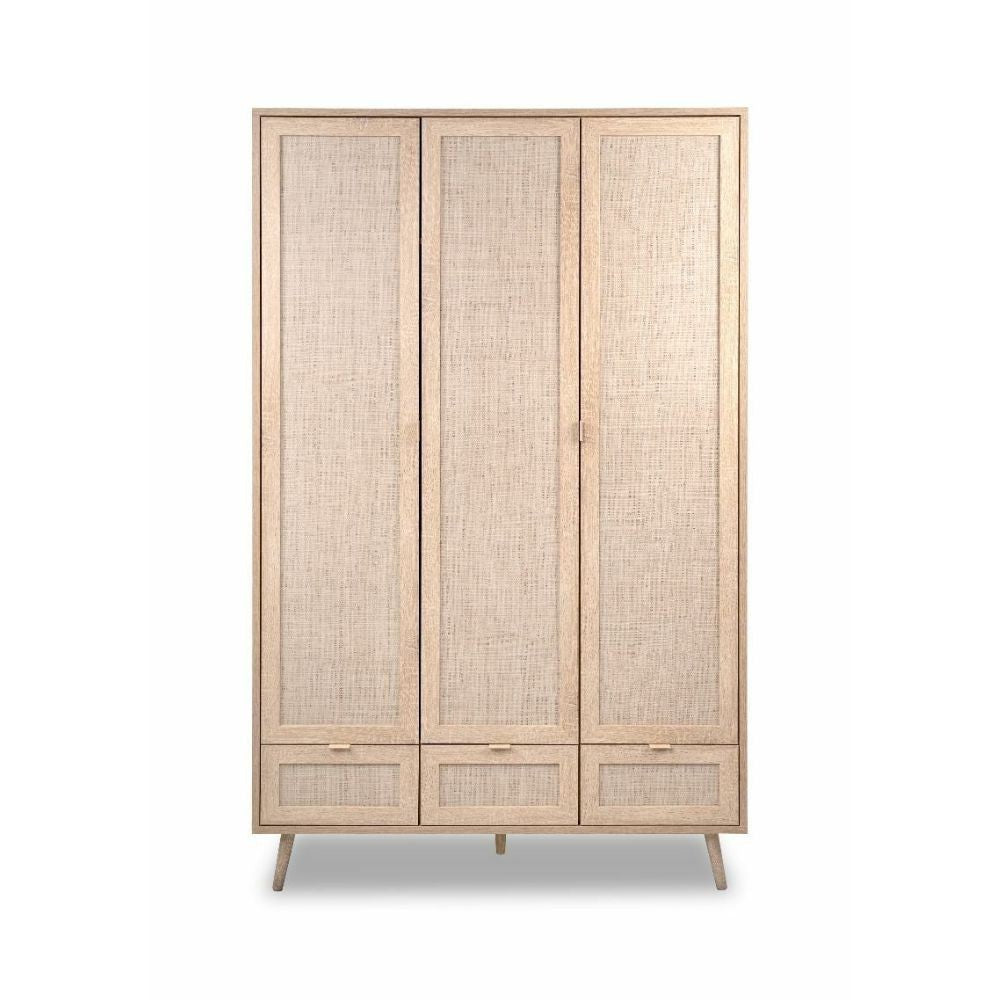 BALI60B SCHRANK 3 TÜREN 3 SCHUBLADEN SONOMA UND RATTANFRONTEN (003323)