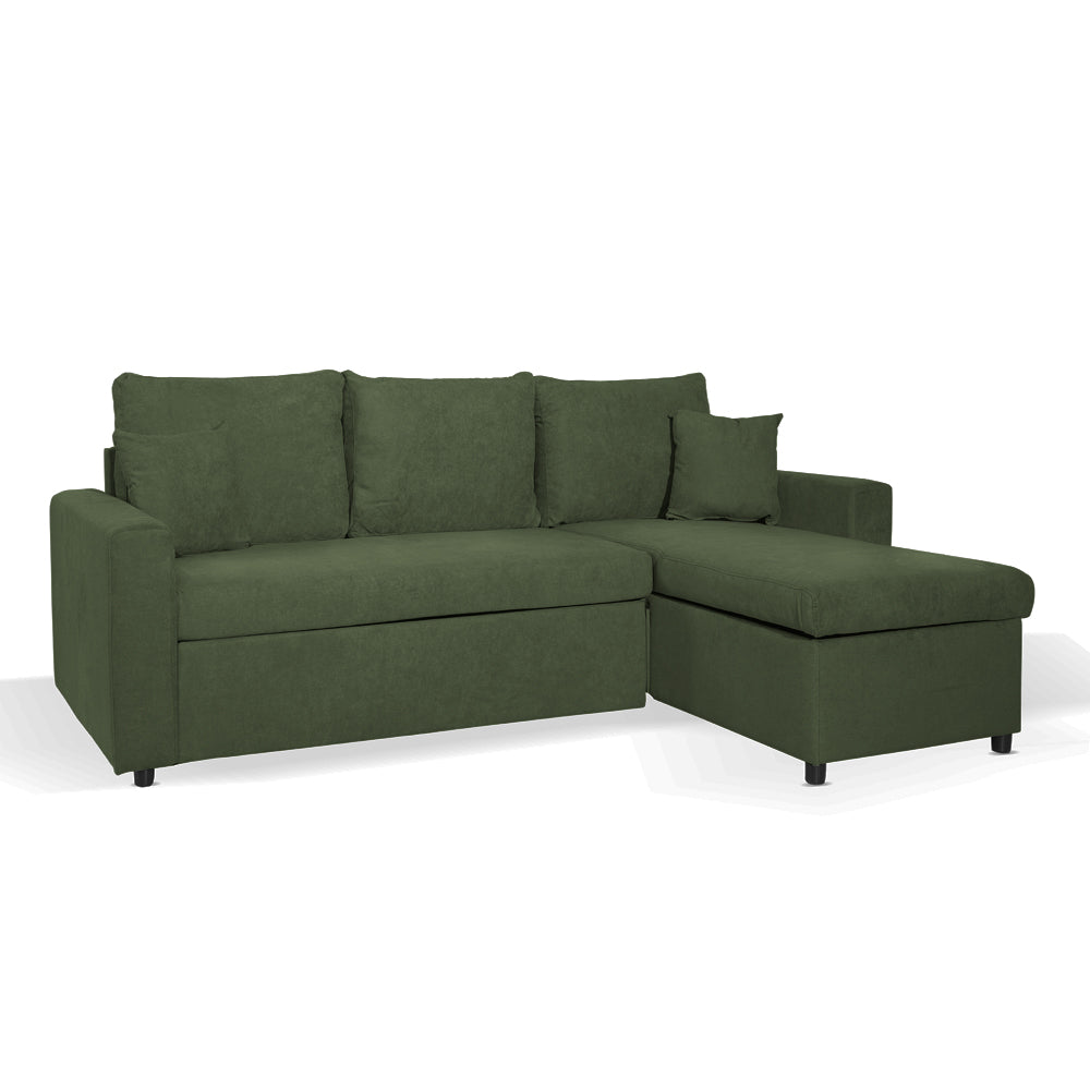 Divano con penisola reversibile funzione letto tessuto verde muschio 225x148x91H Golf