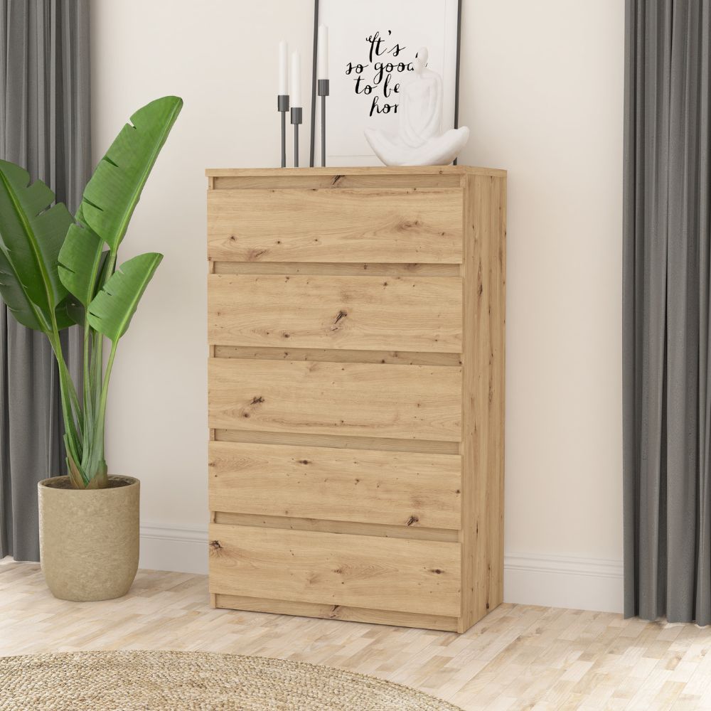 Cassettiera 5 cassetti  colore rovere 77.2x42.2x128H Morgan