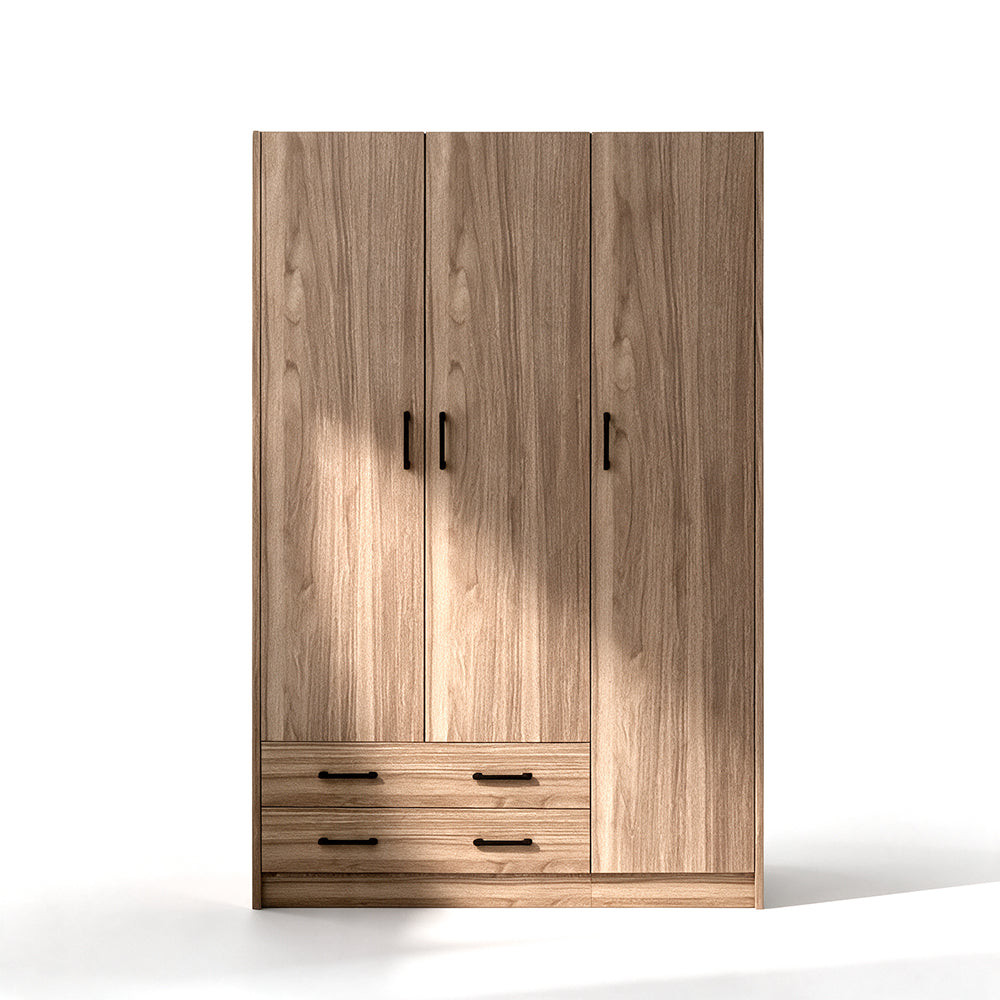 Armadio con tre ante e due cassetti colore noce naturale 135x52x210h - ARM3135