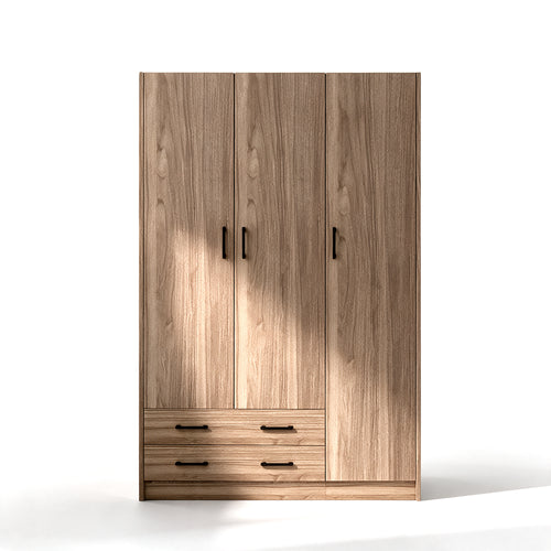Armadio con tre ante e due cassetti colore noce naturale 135x52x210h - ARM3135