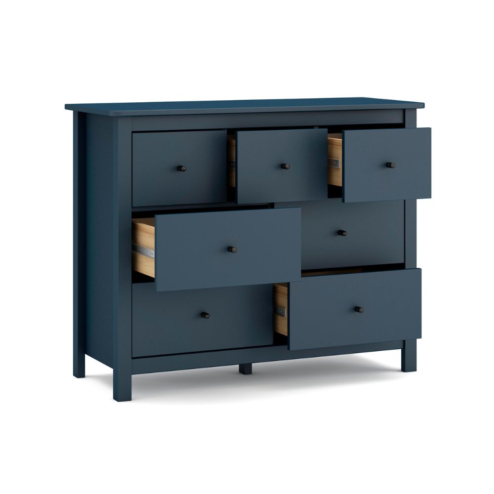 Cassettiera in legno massiccio con 7 cassetti colore blu 110x40x80H cm - Missy