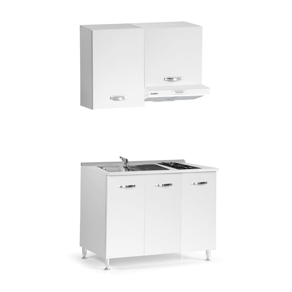 Cuisine monobloc complète couleur blanc frêne 120 cm - Sara