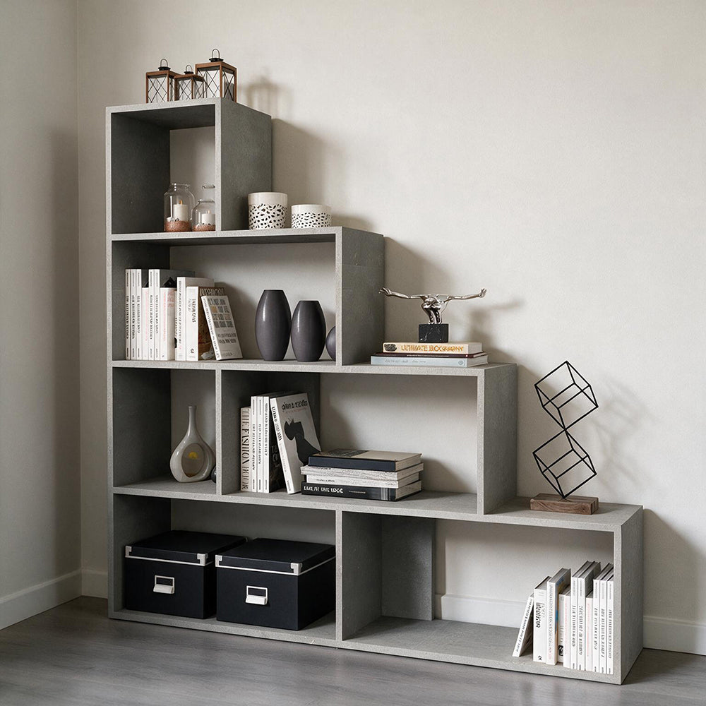 Libreria a scala 145x145 cm in legno colore beton - Alis