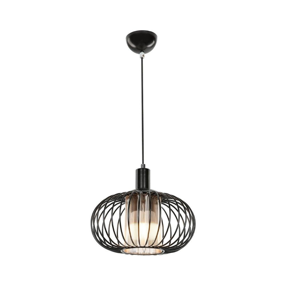 90 cm hohe Pendelleuchte mit Eisenrahmen und Glasdiffusor