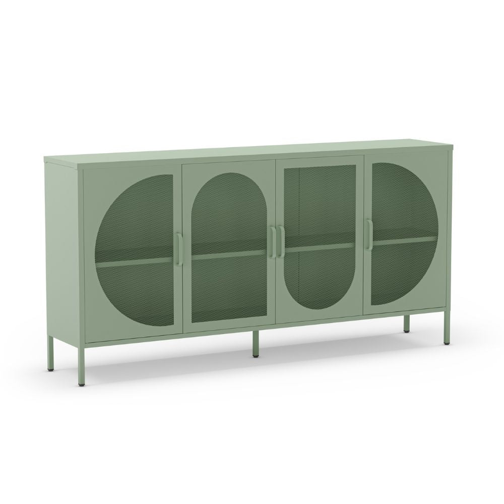 Credenza in metallo con 4 ante reticolate verde 160x40x90H cm - Tayra