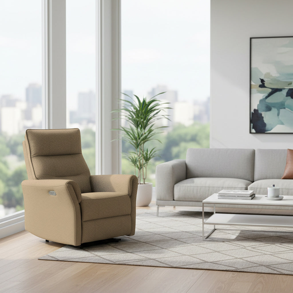 Poltrona relax recliner elettrico in tessuto camel Softwave