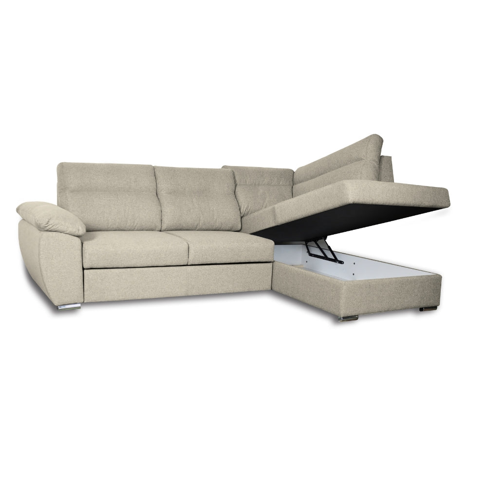 Ecksofa mit Ottomane rechts und ausziehbarem Bett, beige - Kendall