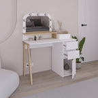 Toeletta da trucco bianco e rovere con specchio e luci LED 105x51.5x131H Avien