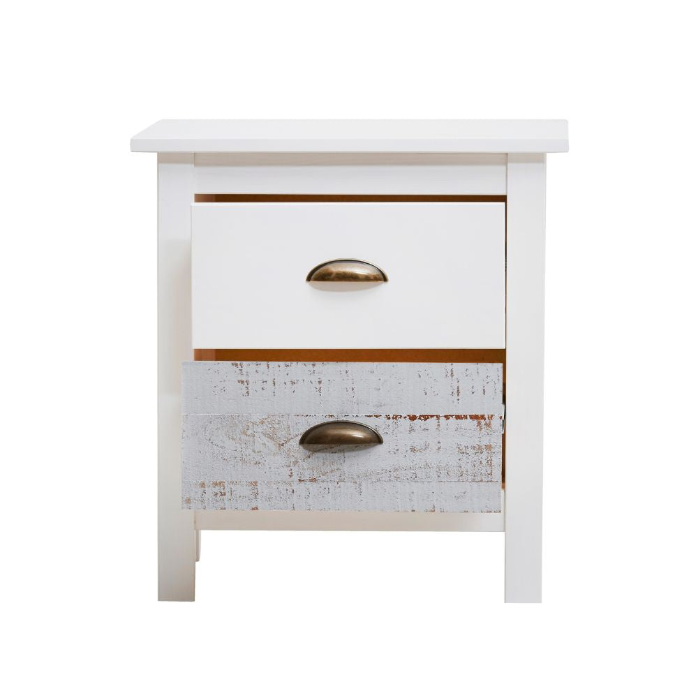 Comodino in legno massiccio colore bianco e grigio 46x35x49,5H cm - Romantica