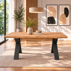 Tavolo allungabile 160 cm con piano rovere nodato e gambe incrociate antracite Milonga410