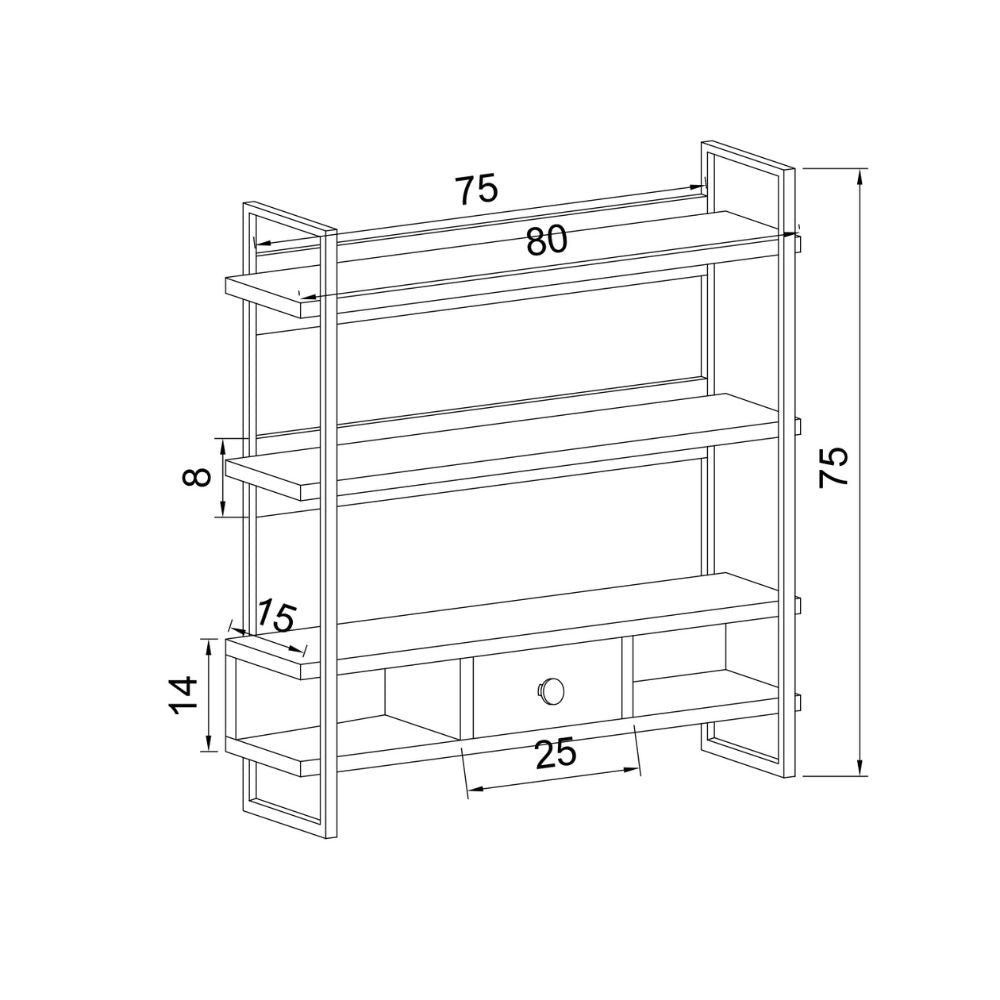 Scaffale da parete 80x75 cm con mensole e cassetto - Severo