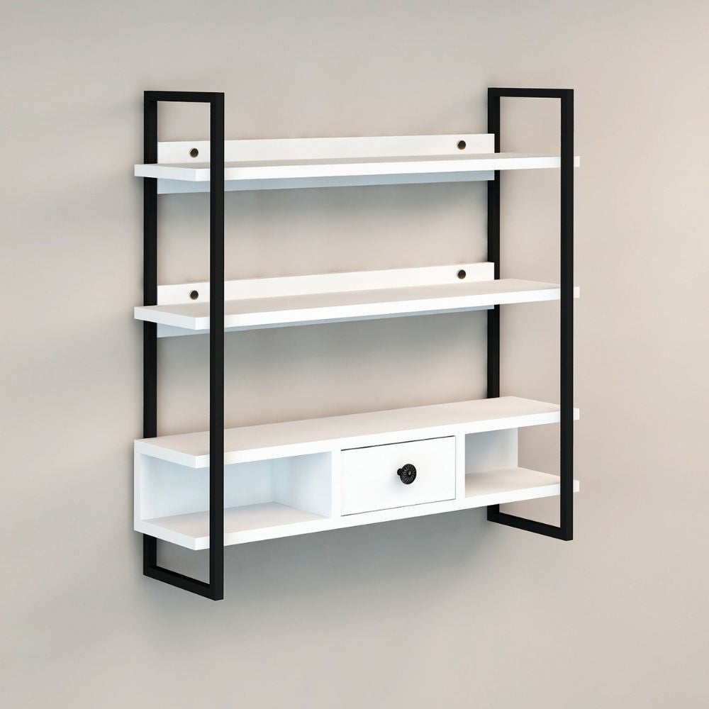Scaffale da parete 80x75 cm con mensole e cassetto - Severo