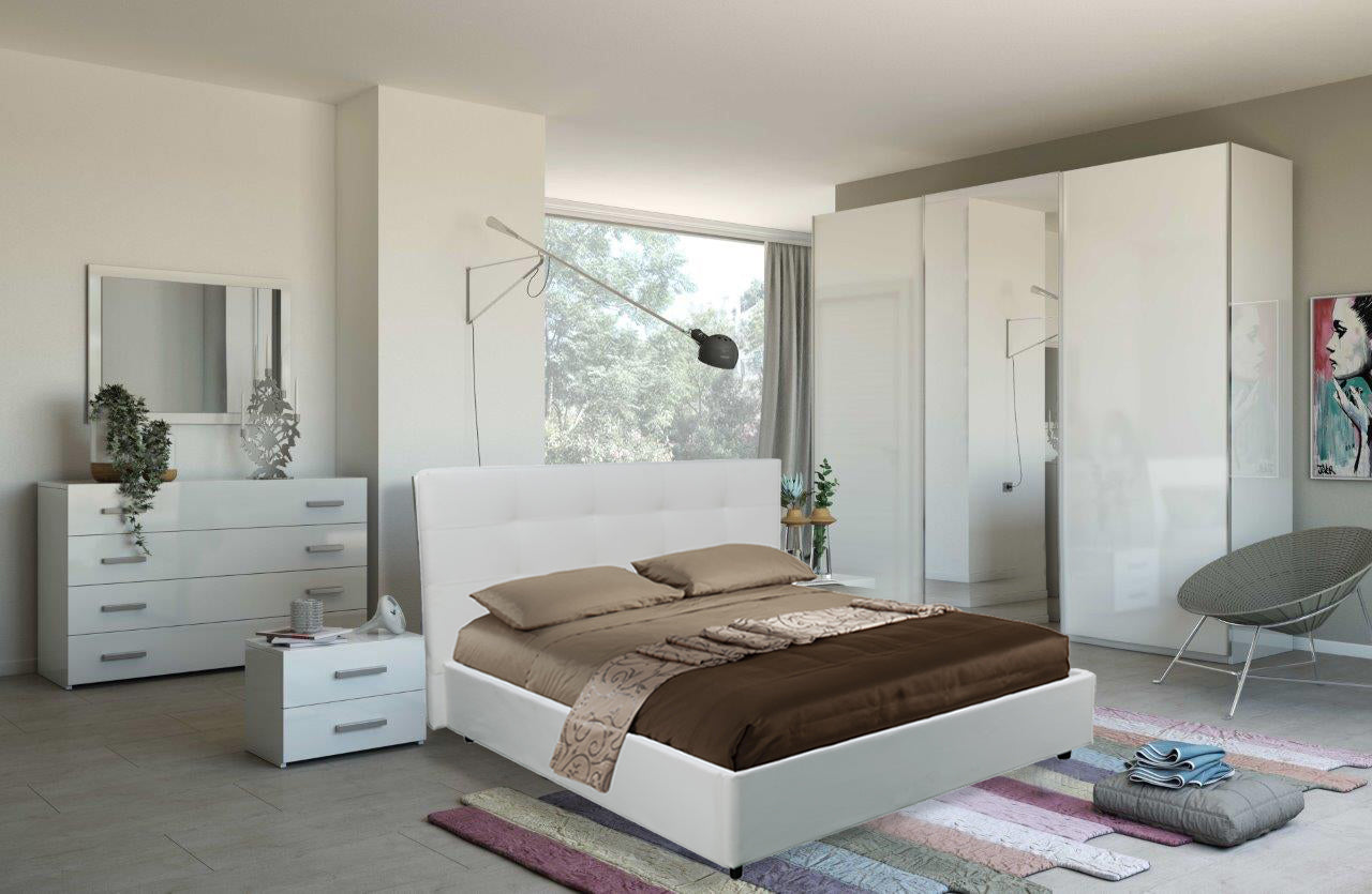Camera da letto completa con armadio ante scorrevoli bianco laccato - Amara