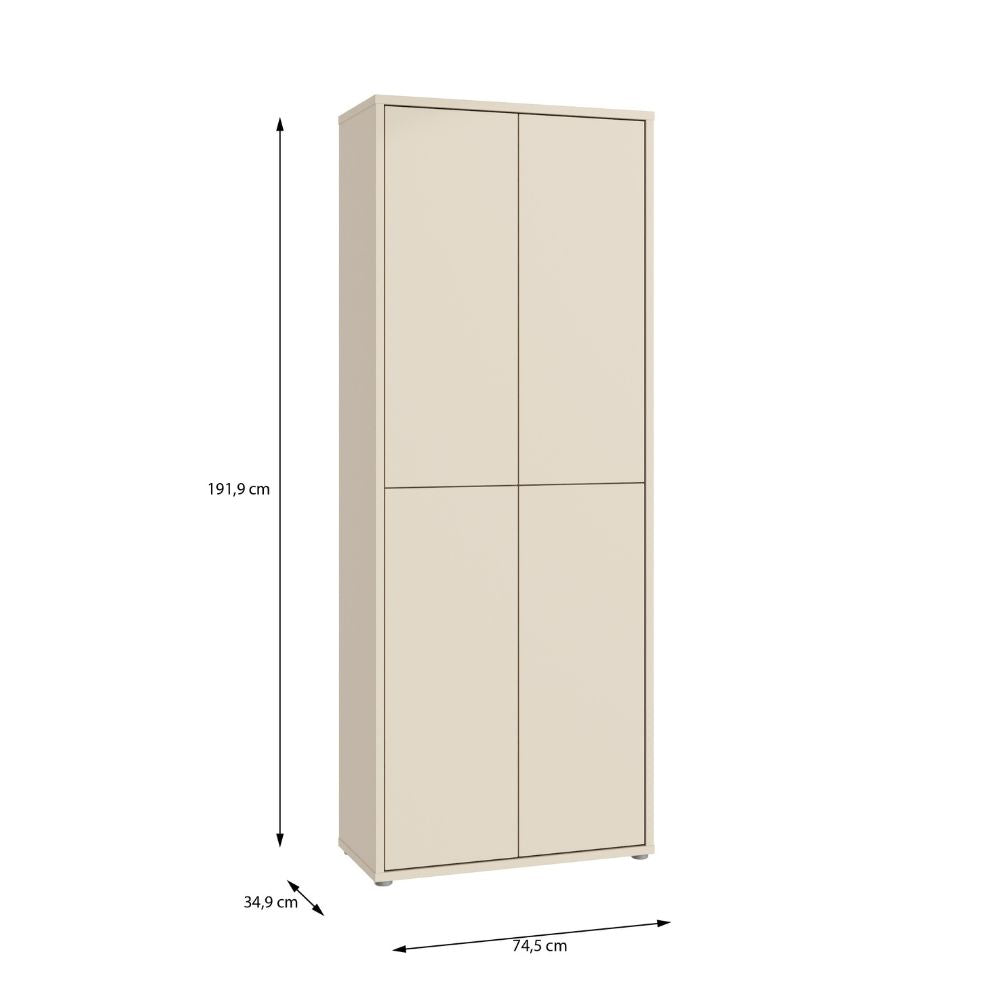 Armoire polyvalente 4 portes 74.5x35x192 coloris cachemire Medea