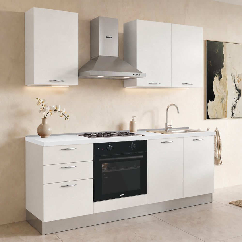 Cucina completa con elettrodomestici colore bianco poro Taurusnew 195 cm Industrie Valentini