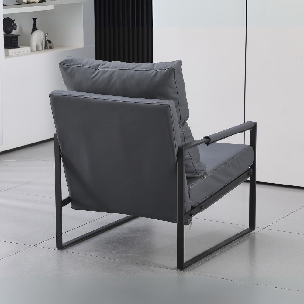Fauteuil en similicuir gris foncé et structure en métal noir - Gimmy
