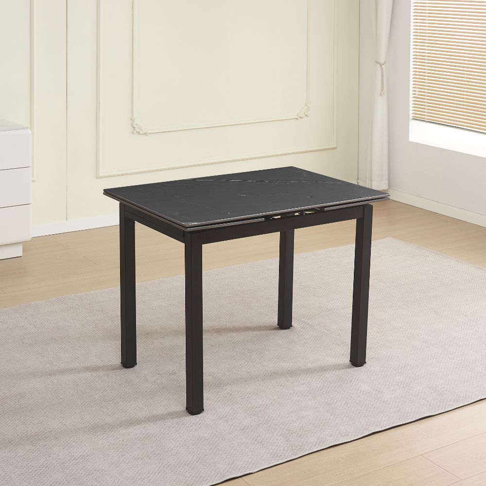 Table extensible Kyoto avec plateau en céramique marbre noir et structure en métal noir 100x70x75H