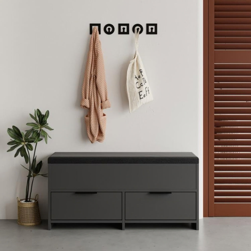 Panca scarpiera con seduta imbottita, 2 ante a ribalta e vano superiore 106 cm colore antracite Cove