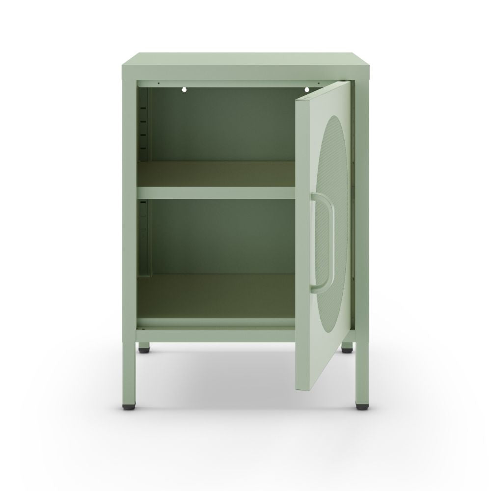 Comodino in metallo con anta reticolata colore verde menta Diora