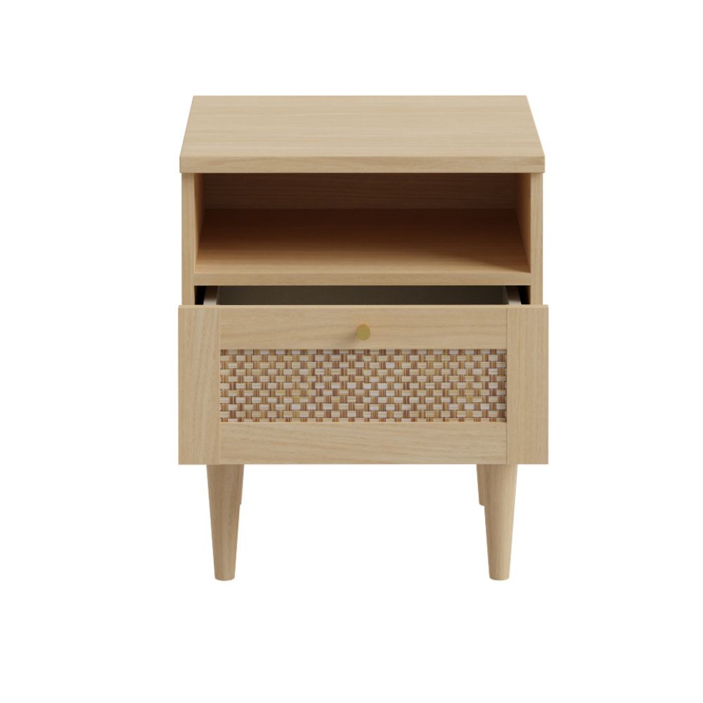 Comodino 1 cassetto in rovere con dettaglio effetto rattan 45.4x41.4x54.5H Livia