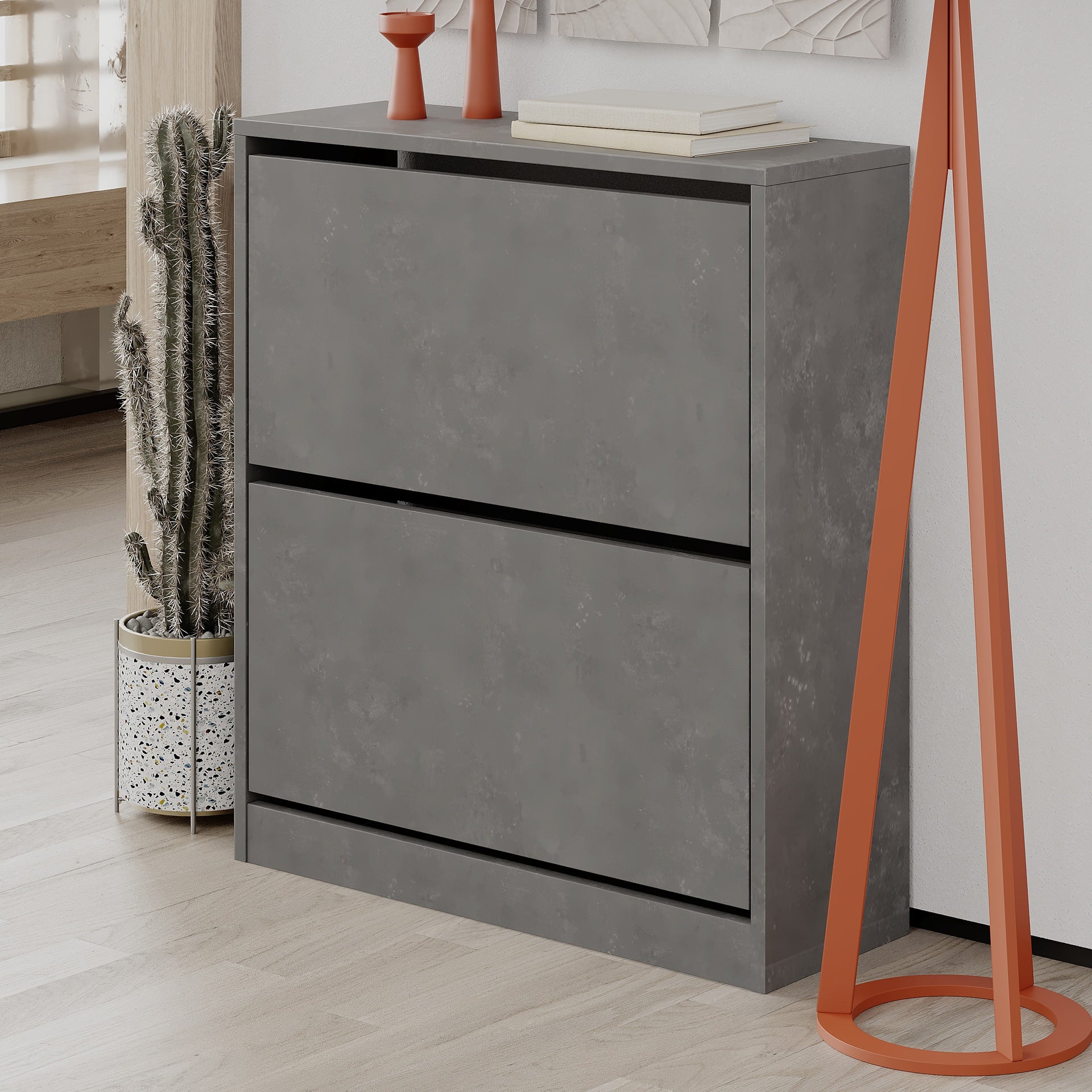 Scarpiera 73cm in legno con due ante a ribalta colore grigio retro - SHC520RETRO