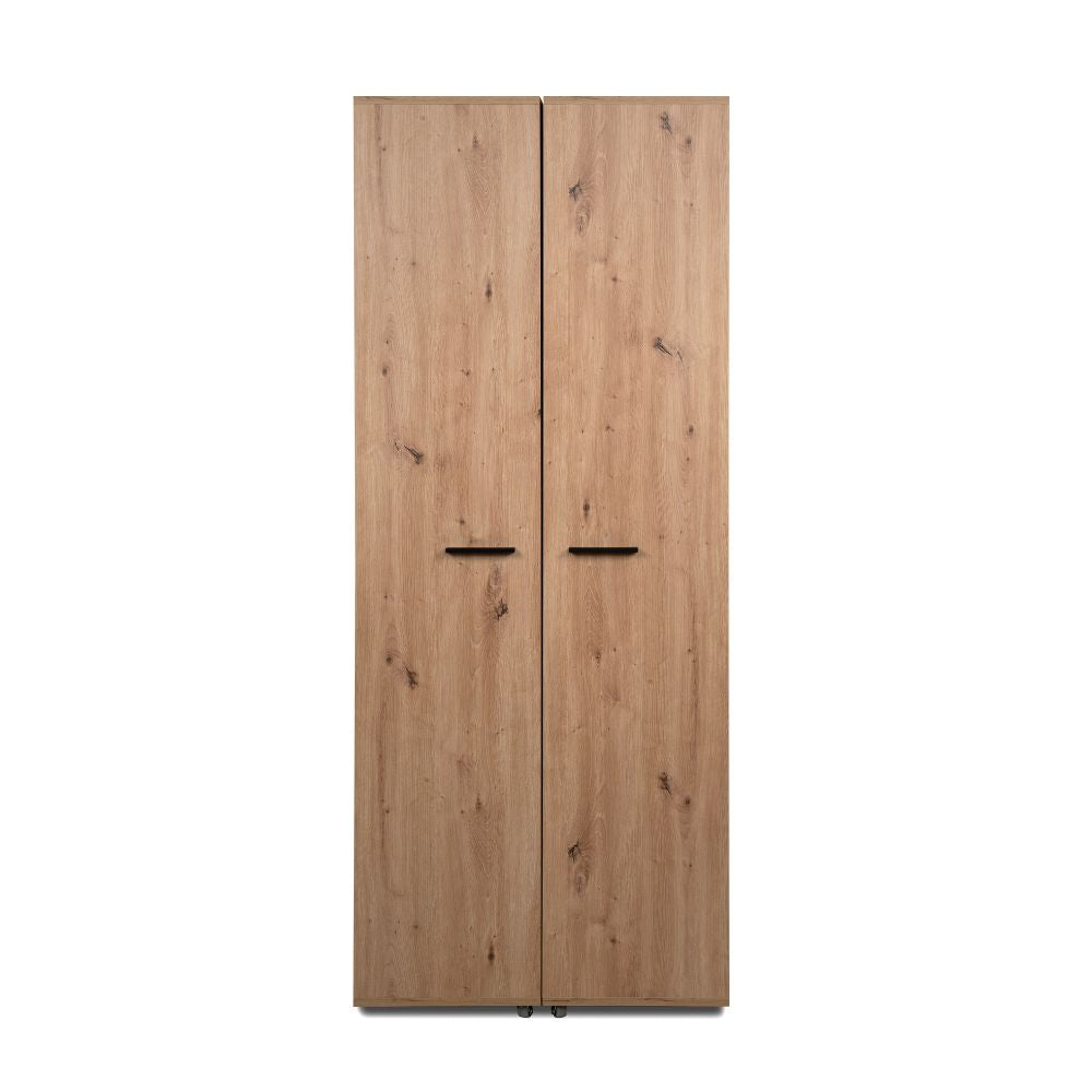 Meuble à chaussures 2 portes avec compartiments couleur chêne 74x181H cm - Magika