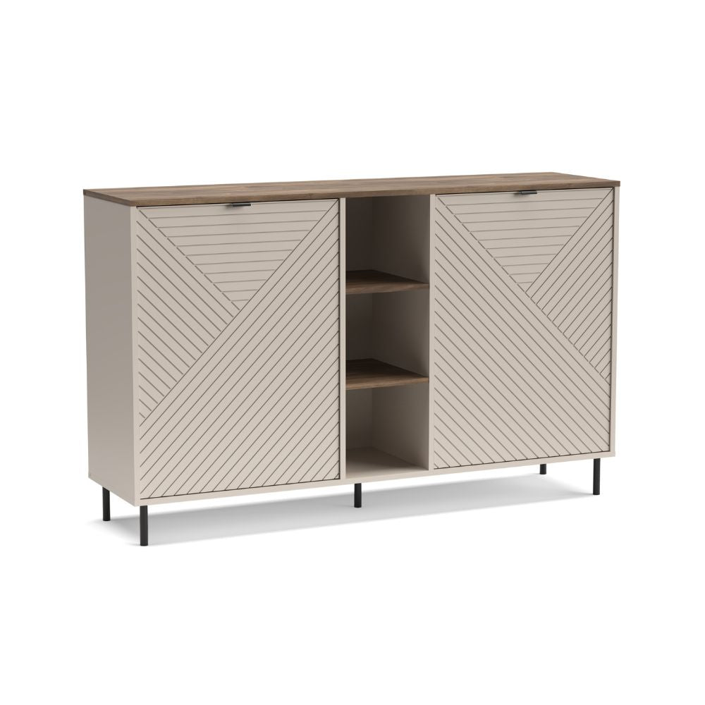 Credenza 2 ante design geometrico e vani a giorno cashmere e rovere Mirage08