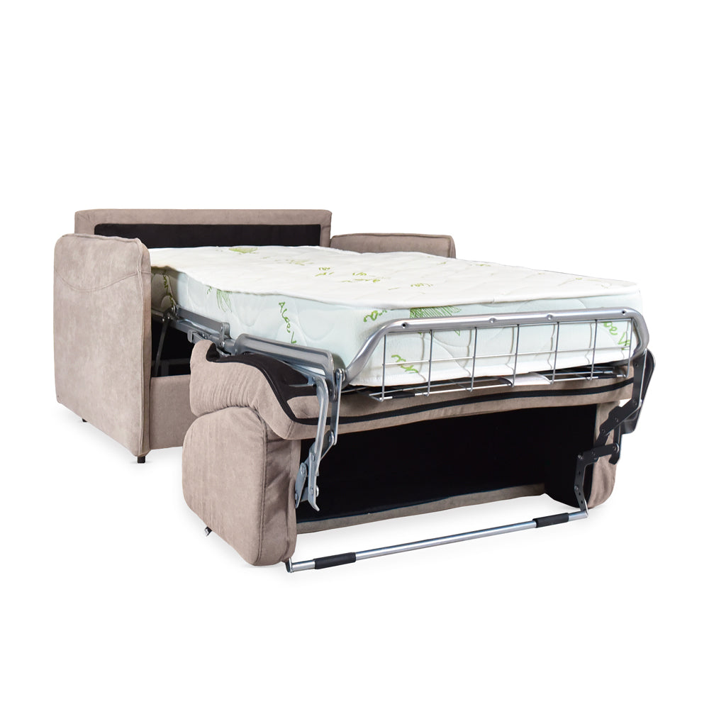 Poltrona letto con rete elettrosaldata e materasso colore beige chiaro Piri
