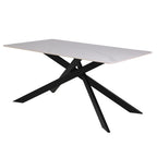 Table rectangulaire avec plateau en céramique effet marbre blanc brillant - Star
