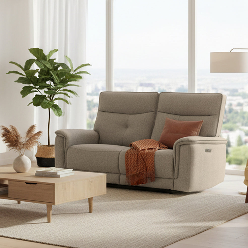 Divano recliner 2 posti elettrico in tessuto sabbia 157 cm Elysio