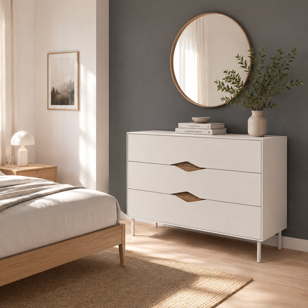Cassettiera 3 cassetti cashmere e dettagli rovere deep oud Marquise
