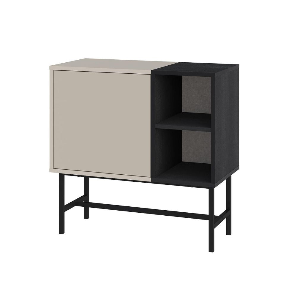 Mehrzweckschrank mit Kaschmir-Tür und zwei offenen schwarzen Fächern 81x40x80H Mona Mini