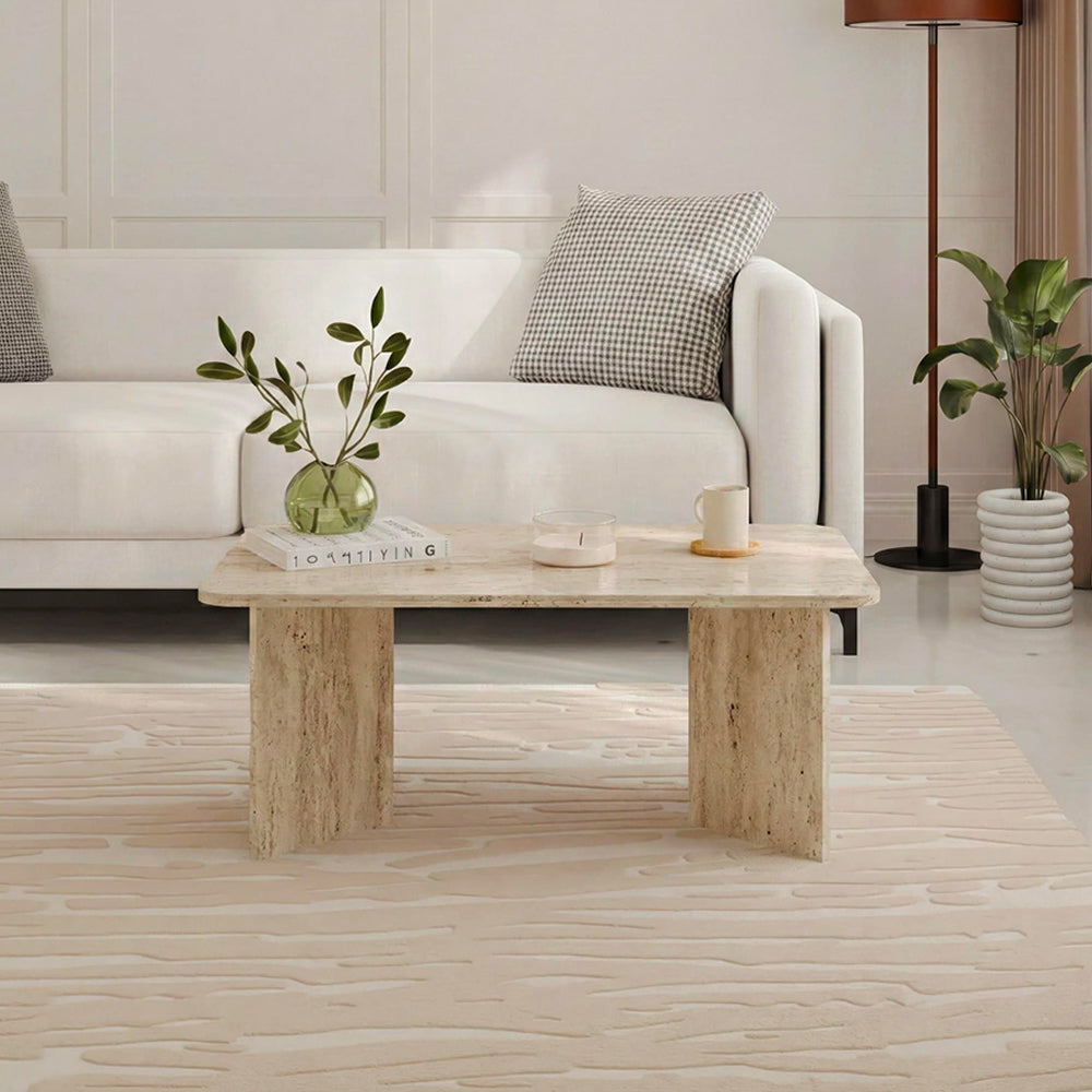 Tavolino da salotto 100x60 cm colore travertino con bordi arrotondati Sam