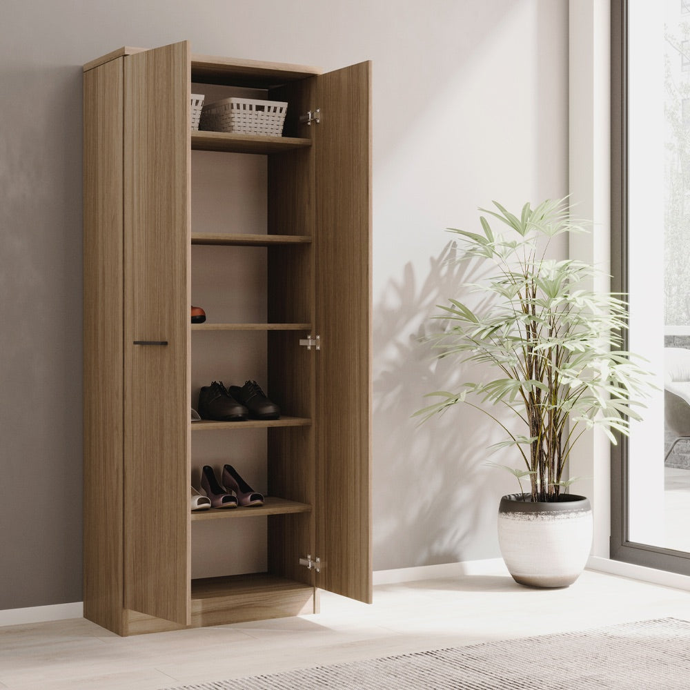 Schuhschrank mit 2 Türen und 5 Einlegeböden, Nussbaum, 71x182H cm - Gabriella