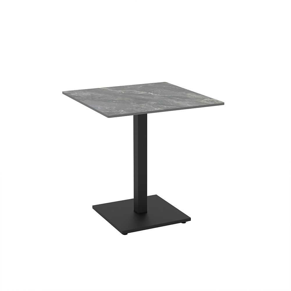 Tavolo quadrato 80x80 con piano in ceramica effetto marmo grigio e struttura nera set 2 pz Elora