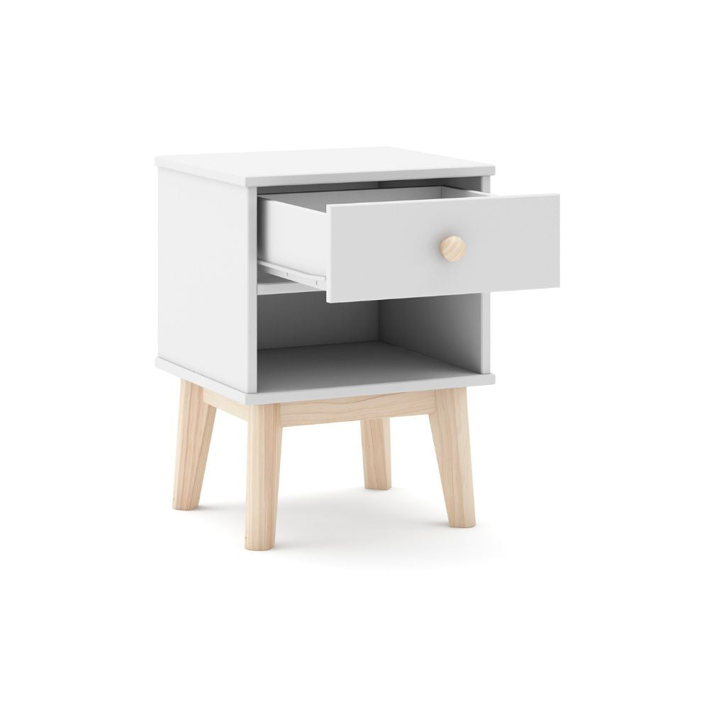 Nachttisch aus Massivholz mit Schublade, weiß, 40x35x53H cm – Reston