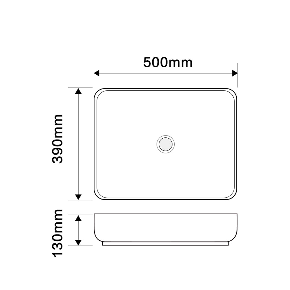 Lavabo da appoggio in ceramica senza foro miscelatore 50x39x13H Bowl9391B