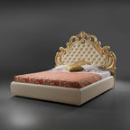 Letto matrimoniale contenitore ecopelle color crema e testiera trapuntata con pietre cristallo - Alexis