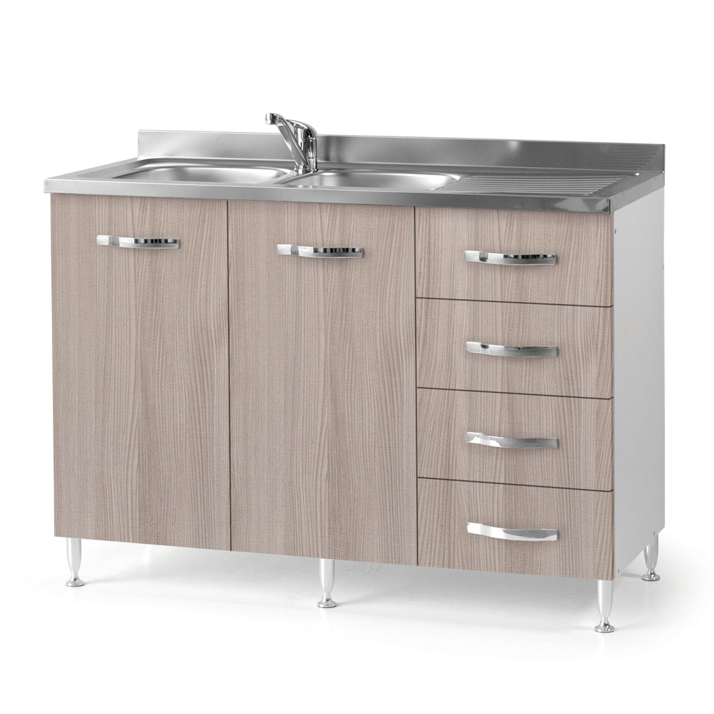 Mobile sottolavello con cassettiera destra e lavello incluso colore olmo 120 cm