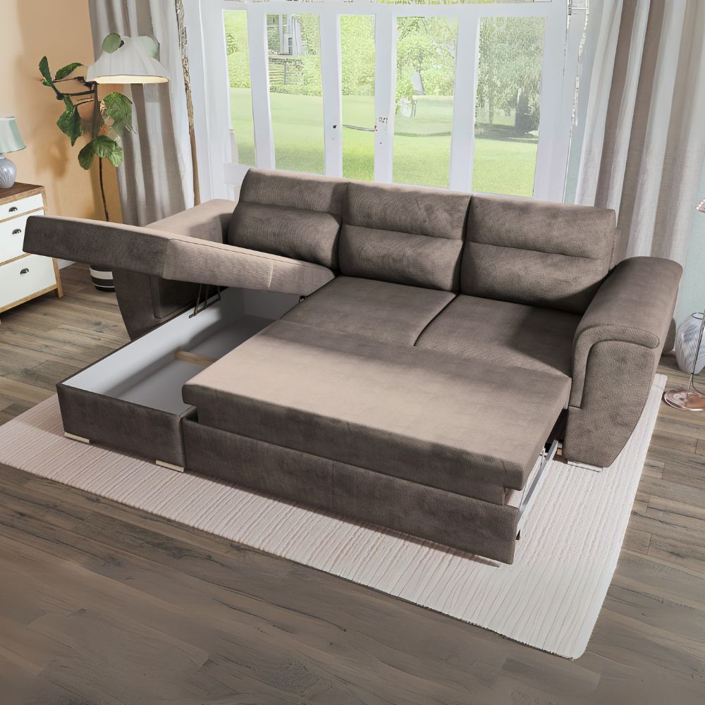 Divano con letto estraibile e penisola reversibile colore cappuccino 273 cm - Jorell