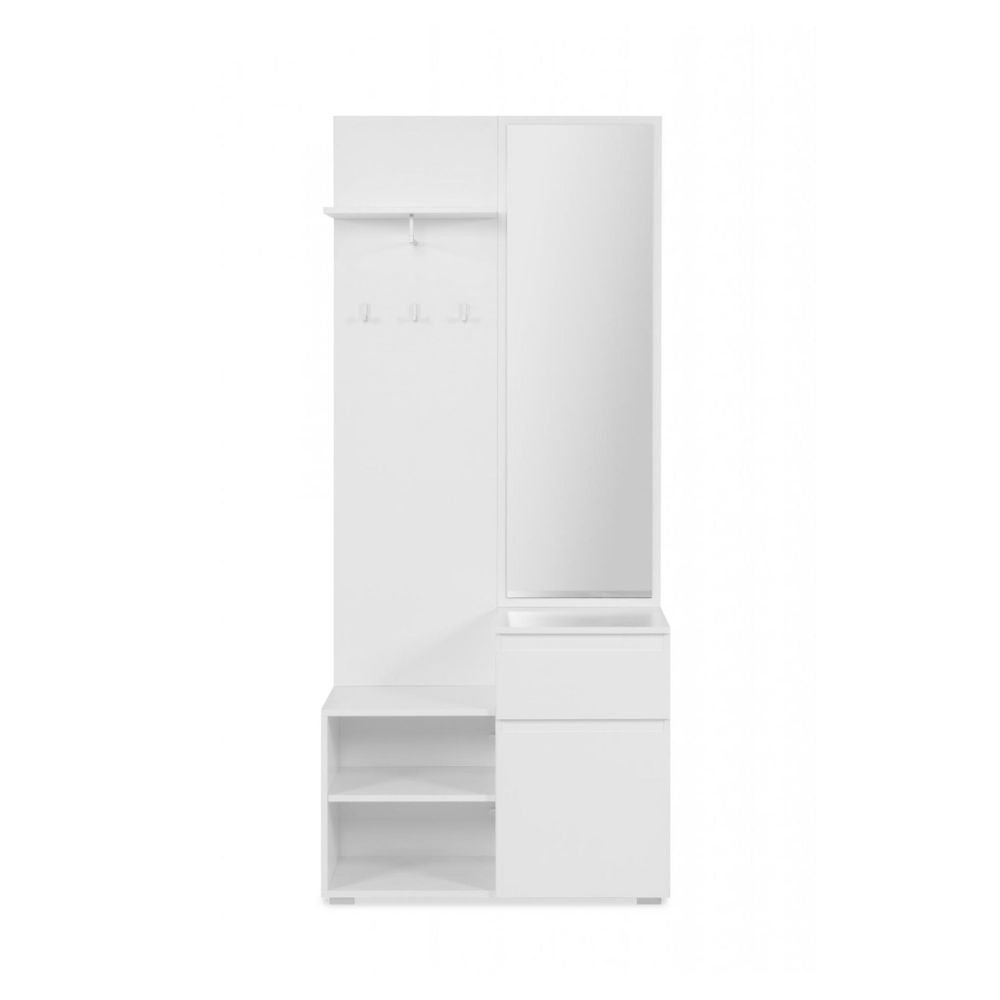 Meuble d'entrée 85x195h cm avec miroir et porte-manteaux couleur blanc - Image
