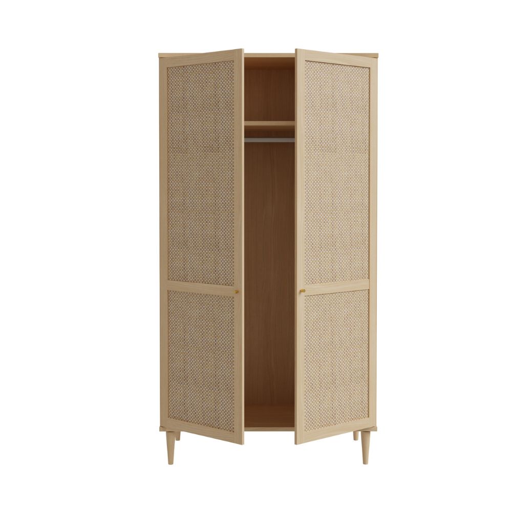 Armadio 2 ante in rovere con dettaglio effetto rattan 110x52x208H Livia