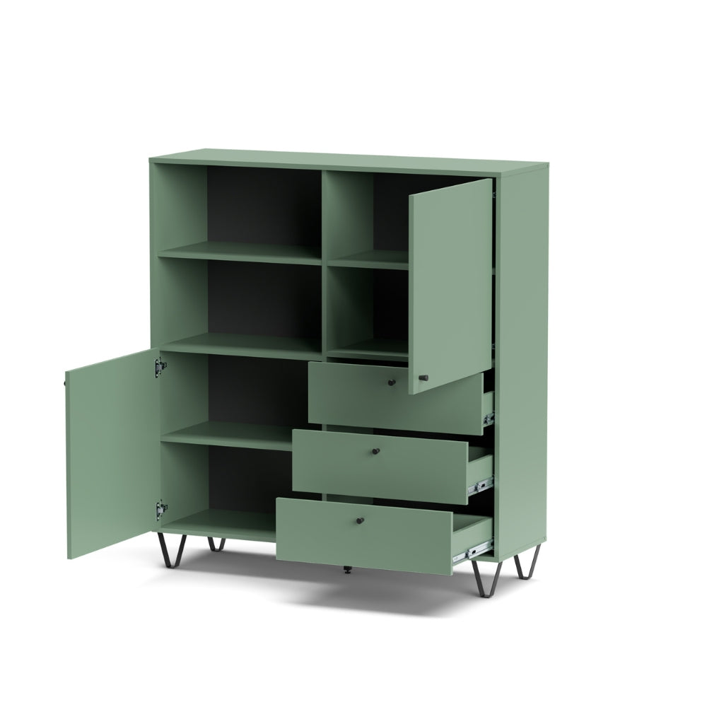 Credenza con ante cassetti e vano a giorno colore verde 123,6x135H cm - Aldix