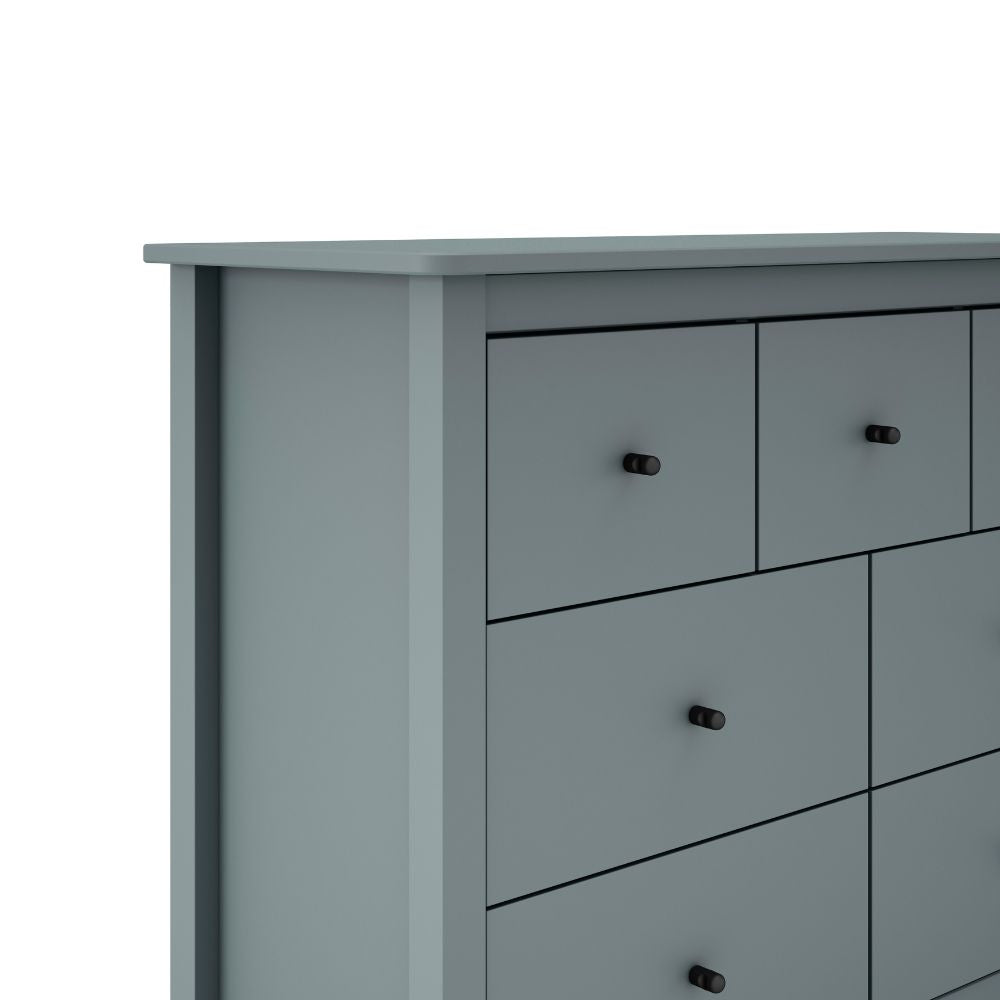 Cassettiera in legno massiccio con 7 cassetti colore verde cachi 110x40x80H cm - Missy