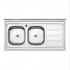 Lavello cucina da appoggio due vasche con gocciolatoio destro 120x60 cm - Samet SA46DX